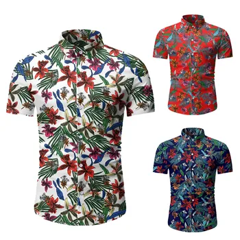 Móda Mužov Príležitostné Letné Kvetinové Vytlačené Tlačidlo Krátky Rukáv Havajské Košele, Topy Retro Loose Beach Oblečenie Plus Veľkosť#g3