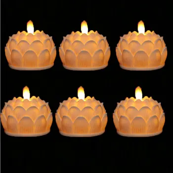 Béžová Kvet Tvar Batérie Powered LED Lotus sviečkach,Tanec Realistické Ďakovné Flameless Sviečky Buddha Hala