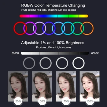 PULUZ 10 cm 26 cm RGBW LED Selfie Krúžok Svetlo Video Vlogging &Statív Stojí Live Vysielanie Súpravy s Diaľkovým ovládaním a Telefón Svorka