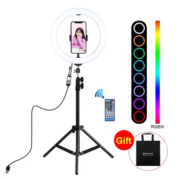 PULUZ 10 cm 26 cm RGBW LED Selfie Krúžok Svetlo Video Vlogging &Statív Stojí Live Vysielanie Súpravy s Diaľkovým ovládaním a Telefón Svorka