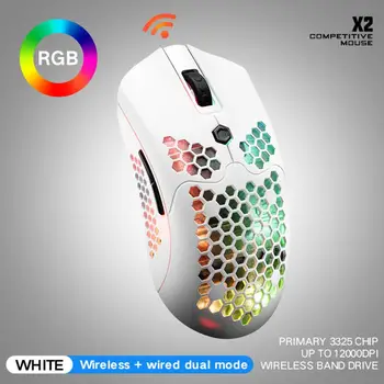 X2 12000DPI Duálny Režim Hernej Myši 7 Tlačidiel Duté Out RGB Svetlo Wireless Mouse