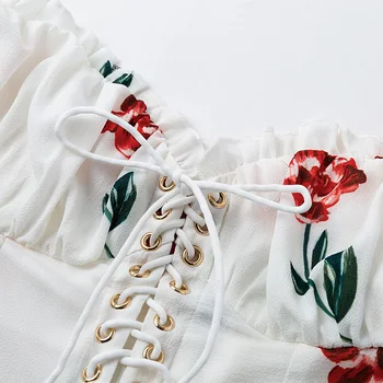 Ženy Letné Šaty 2019 Čipky Bez Ramienok Ramena Sexy Šaty, Krátky Rukáv Dovolenku Kvetinový Tlač Prehrabať Plážové Šaty Biele