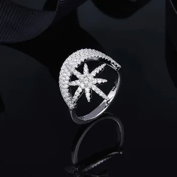 SLJELY Luxusné Značky 925 Sterling Silver Star Mesiac Prst Prsteň Micro Cubic Zirconia Kamene Pokutu Vianočné Ženy Šperky