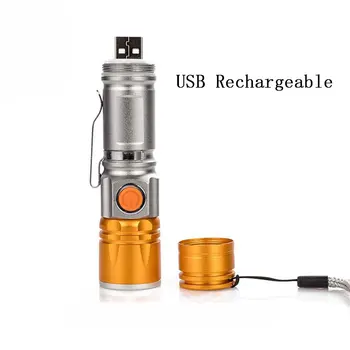 ZHIYU USB Nabíjateľná LED Baterka 4 Režimy Zoom XPE Pochodeň Postavený v 18650 Batérie Camping Prenosný Mini Flash Svetlá Pero Klipy