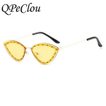 QPeClou 2020 Nový Vintage Malé Mačacie Oko Slnečné Okuliare Ženy Móda Trojuholník Diamond Slnečné Okuliare Mužov, Metal, Punk Nit Odtiene Zrkadlá