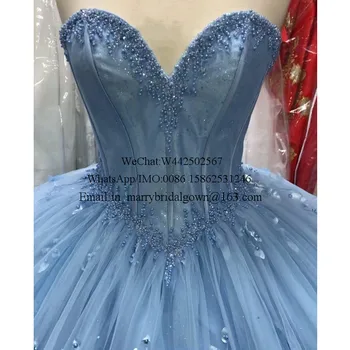 Modrá Sweet 16 Quinceanera Šaty 2020 plesové Šaty Off Ramenný 3D Kvety Plus Veľkosť Lacné Popoluška Debutante Vestidos 15 Anos