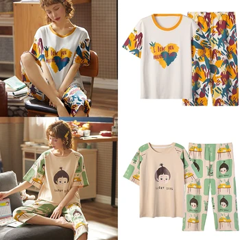 2020 Pyžamo Ženy Pyžamo Sady Letných Polovičný Rukáv Kawaii Sleepwear Veľké Dievčatá Pijamas Mujer Príčinné Žien Domov Vyhovuje Teen Pijama