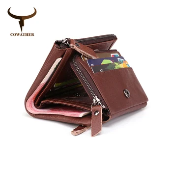 COWATHER vintage krátke mužov peňaženky najvyššej kvality cowhide najnovší dizajn držiteľa karty muž kabelku krava originálne kožené peňaženky pre mužov