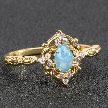 Bague Ringen 925 Sterling Silver Ring pre ženy s oválny tvar modrý opál gemstoens zlatá farba ženy strany veľkoobchod darček