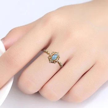 Bague Ringen 925 Sterling Silver Ring pre ženy s oválny tvar modrý opál gemstoens zlatá farba ženy strany veľkoobchod darček