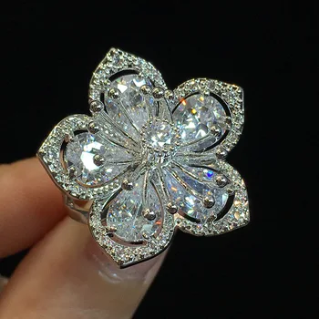 Populárne tvorivé veľké petal krištáľové šperky žena krúžok svadobné party narodeniny darček šperky