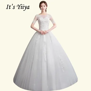 Svadobné Šaty je Yiiya BR678 Elegantná Loď Krku Dlho Vestido De Novia Výšivky Sequined Svadobné Šaty Čipky Svadobné Šaty