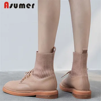 Asumer 2020 Nové kvalitné originálne kožené topánky, dámske topánky šnurovacie ponožky, topánky móda jeseň zimná členková obuv