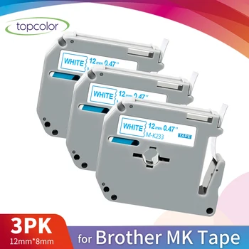 Topcolor Modré na Bielom MK-233 Kompatibilné Brat MK Označenie Páskou MK 233 M-K233 12 mm pre P-Touch Label Maker PT-PT 100-110 PT90 3PK