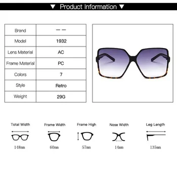 Móda Nadrozmerné Okuliare Ženy Gradient Plastové Značky Dizajnér Žena Slnečné Okuliare UV400 Mužov Okuliare Oculos Feminino