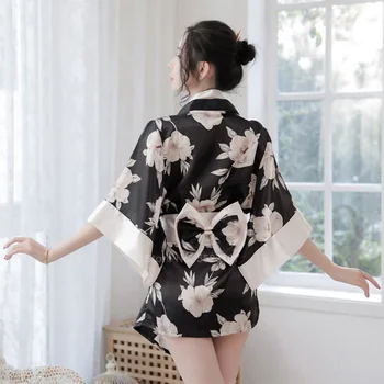 Hlboký V-neck Saténové, Hodvábne Nightdress pre Ženy Japonské Kimono Yukata Sleepwear Voľné Štýl Kúpanie Župan Pyžamá, spodná Bielizeň Kvetinový
