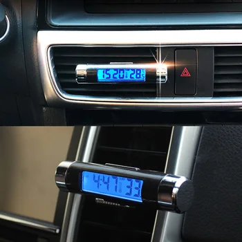 2v1 Auto Digitálny LCD Hodiny a Teplota Modré Podsvietenie Pre KIA Rio, Ceed Sportage Mazda 3 6 Cx-5 Peugeot 206 207 307 308