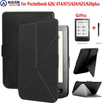PU Kožené puzdro pre Pocketbook 626 614 Plus 615 624 625, Ochranný Kryt pre Pocketbook Touch Lux 3 Rubínovo Červená 6