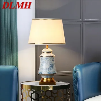 DLMH Keramické Stolové Lampy, Blue Brass Stôl Svetlo Moderné Stmievač Luxusné Tkaniny Dekoratívne pre Domáce Obývacia Izba, Jedáleň, Spálňa