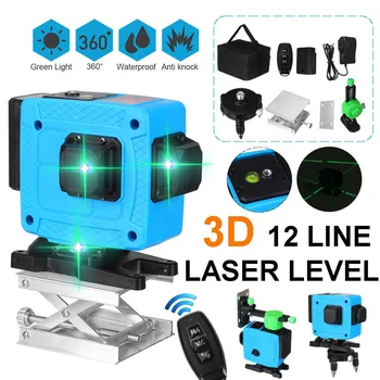 12 = 3D Kríž Line Laser Úroveň Self-Vyrovnanie 360 Vertikálne & Horizontálne Zelený Lúč USB Nabíjanie Pomocou Suchého & Li-ion Batéria