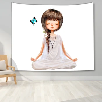 Meditácia Dievča Gobelín Hippie Deka Stene Visí Spálňa Gobelín Estetické Wall Art Decor pre Dievčatá Spálňa Škole Koľaji