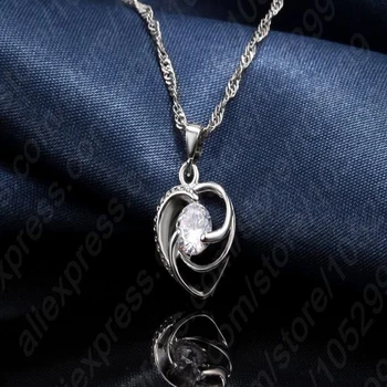 Top Kvalita 925 Sterling Silver Šperky Set Náhrdelníky Náušnice Pre Ženy Krištáľové Srdce LÁSKA Výročie Darček