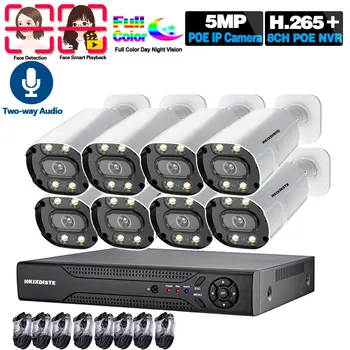 8CH 5MP NVR Súpravy, POE kamerovým Systémom Vonkajšie Nepremokavé 2MP obojsmerné Audio IP Kamera IR-Cut CCTV kamerový Systém