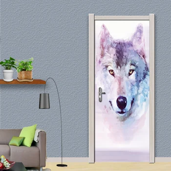 Moderný Minimalistický Abstraktné Snow Wolf Obývacej Izby, Spálne, Dvere, nástenná maľba Nepremokavé PVC samolepiace Fresco Nálepka, 3D Tapety