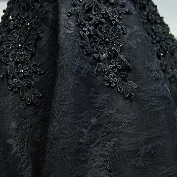 Župan de soiree 2020 Black Elegantný Pearl Black Čipky Večerné Šaty Krátke tvaru Appliques Lištovanie Štúdia Strany Prom Šaty