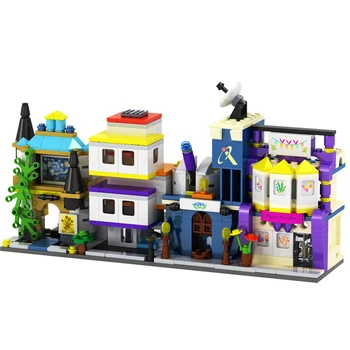 Mesto mini street view stavebným Vzdelávací model tehly Montáž hračky pre deti Vianočný darček