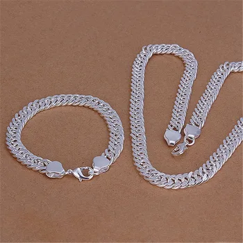 Horúce strieborná farba šperky nastaviť vysokú kvalitu kúzlo muži móda 10 MM bič reťazca geometrické náhrdelník náramky S141