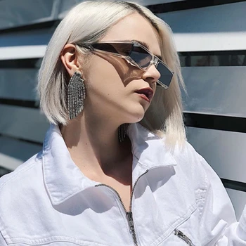 Móda Obdĺžnik Malé slnečné Okuliare Ženy 2020 Luxusné Značky Mirror Silver Black Jasný Objektív Jeden Kus Punk Mužov Gafas Odtiene UV400