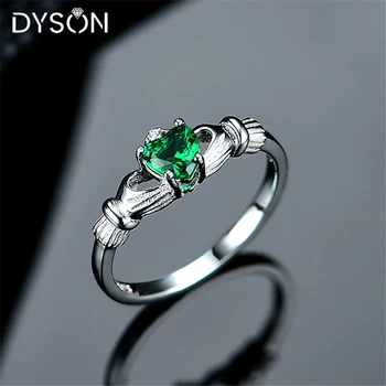Dyson 925 Sterling Silver Krúžky pre Ženy Írsky Claddagh Vytvorené Nano Smaragd Srdca Tvar Solitaire Krúžok Klasické Jemné Šperky