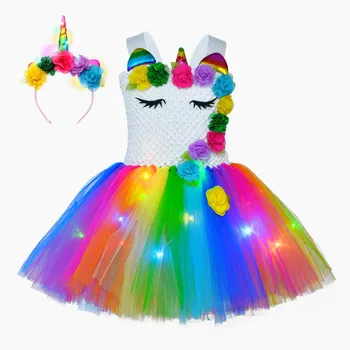Deti Oblečenie Dievčatá v Lete Sequin Unicorn Zdobiť Princezná Šaty Pre Ženy, Svadobné Party Šaty LED Deti Oblečenie vestido 2021