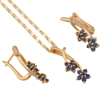 Delikátna Kvetinové dizajn Hlboké Modré Crystal Šperky, Náušnice, Sety Náhrdelník pre ženy zlatý Tón Módne Šperky JS440