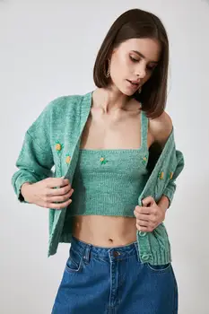 Trendyol Fuchsia Cardigan Bluz 2'li Knitwear Vyhovovali Cardigan TWOAW20HI0002