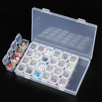 28 Sloty Diamond Výšivky Box Diamond Maľovanie Príslušenstvo Prípade Jasné, plastové Korálky Displej Skladovacie Škatule Cross Stitch Nástroje