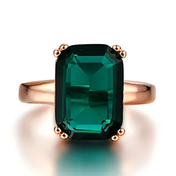 Námestie drahé kamene smaragd green crystal Prstene pre ženy 18k rose gold color šperky bijoux bague ruby zirkón diamond strany dary