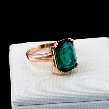 Námestie drahé kamene smaragd green crystal Prstene pre ženy 18k rose gold color šperky bijoux bague ruby zirkón diamond strany dary