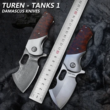 TUREN-Skladací nôž Damasku a DC53 Čepeľ Snakewood Rukoväť Camping Boj proti Lovu Prežitie Vrecku Skladacie Nože Boj