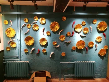 Lotus ryby, dekorácie na stenu ozdoby tvorivé 3D simulácia rastlín obývacia izba dekorácie na stene pozadí voľný úder