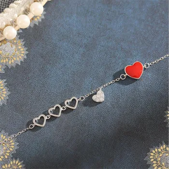 Nový Luxusný Vzdialená Láska Osobnosti 925 Sterling Silver Šperky Valentína Darček Červené Srdce Crystal Ženy Náramky SB215