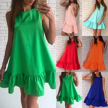 40# dámske Letné Šaty Príležitostné O tvaru Farbou Vesta bez Rukávov Mäkké Skladaný Šaty v Lete Dovolenku na Pláži Mini Šaty