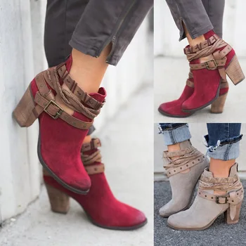 Ženy členková obuv jeseň & zimné topánky žien pracky vysoké podpätky gladiator ženy topánky veľká veľkosť 35-43