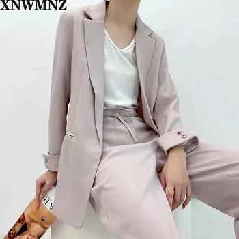 XNWMNZ za Ženy 2020 Módne Office Nosenie Vrecká Sako Kabát Vintage Skladaný dlhý Rukáv Žena vrchné oblečenie Elegantné Topy Vysokej kvality