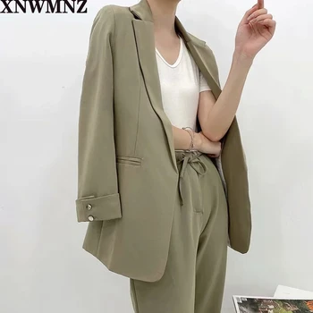 XNWMNZ za Ženy 2020 Módne Office Nosenie Vrecká Sako Kabát Vintage Skladaný dlhý Rukáv Žena vrchné oblečenie Elegantné Topy Vysokej kvality