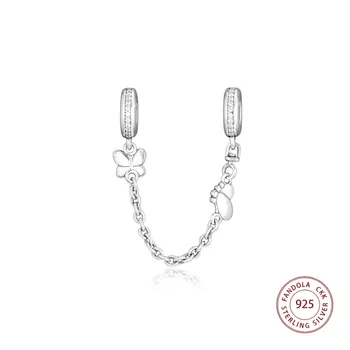 Skutočné 925 Sterling Silver Dekoratívne Motýle Bezpečnosti Reťazca Charms Korálky Hodí Pandora Náramky Ženy Šperky Čo Bijoux