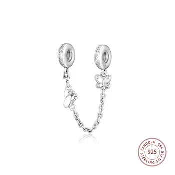 Skutočné 925 Sterling Silver Dekoratívne Motýle Bezpečnosti Reťazca Charms Korálky Hodí Pandora Náramky Ženy Šperky Čo Bijoux