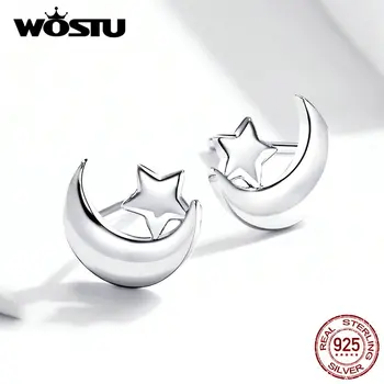 WOSTU New Moon & Hviezdičkový Náušnice Reálne 925 Sterling Silver Šperky Pre Ženy, Horúce Módne Šperky Darček, Takže DXE726