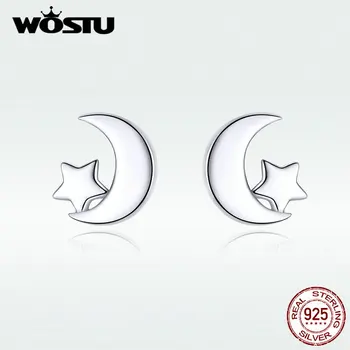 WOSTU New Moon & Hviezdičkový Náušnice Reálne 925 Sterling Silver Šperky Pre Ženy, Horúce Módne Šperky Darček, Takže DXE726